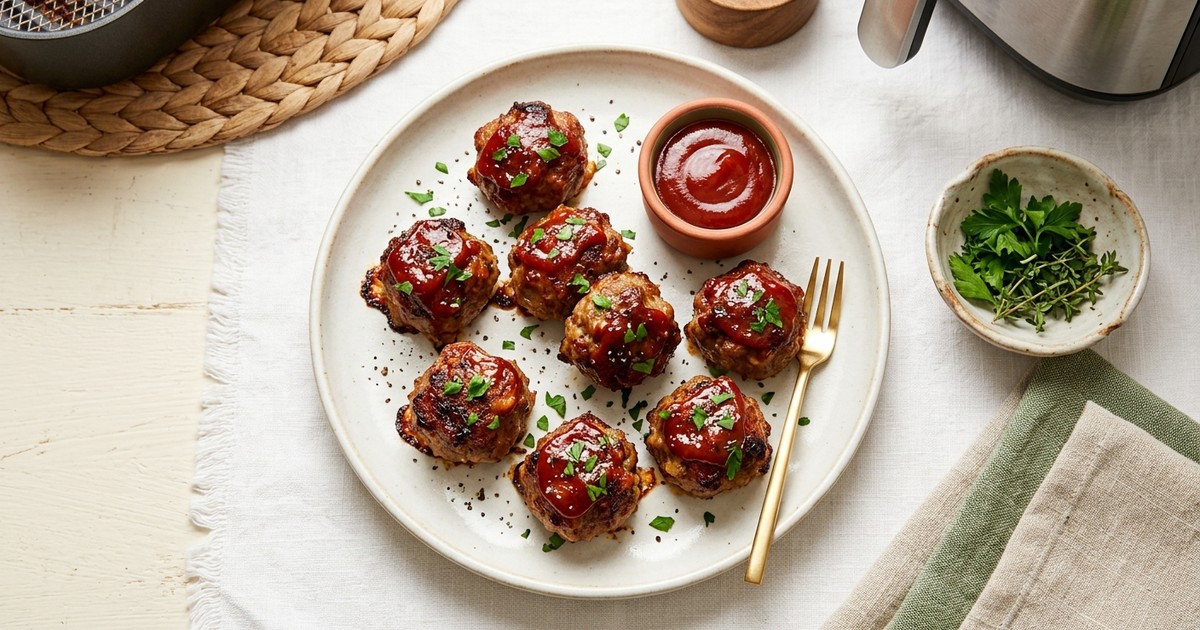 Air Fryer American Meatloaf Bites with Tangy Ketchup Glaze