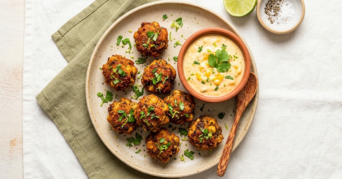 Air Fryer Caribbean Beef and Chickpea Bites with Mango-Lime Yogurt