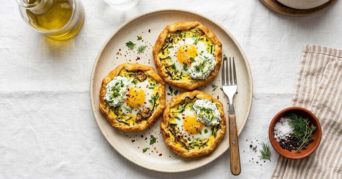 Air Fryer French Egg and Zucchini Galettes with Herbed Ricotta