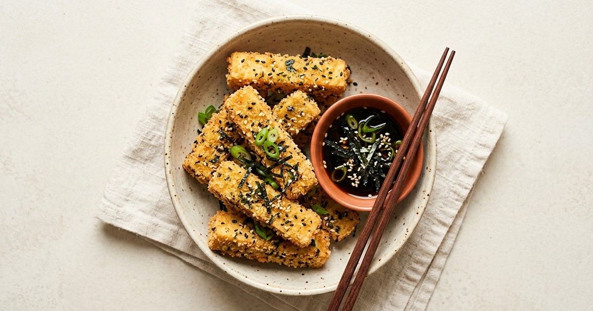Air Fryer Japanese Nori-Crusted Tofu Fries with Ponzu Dip