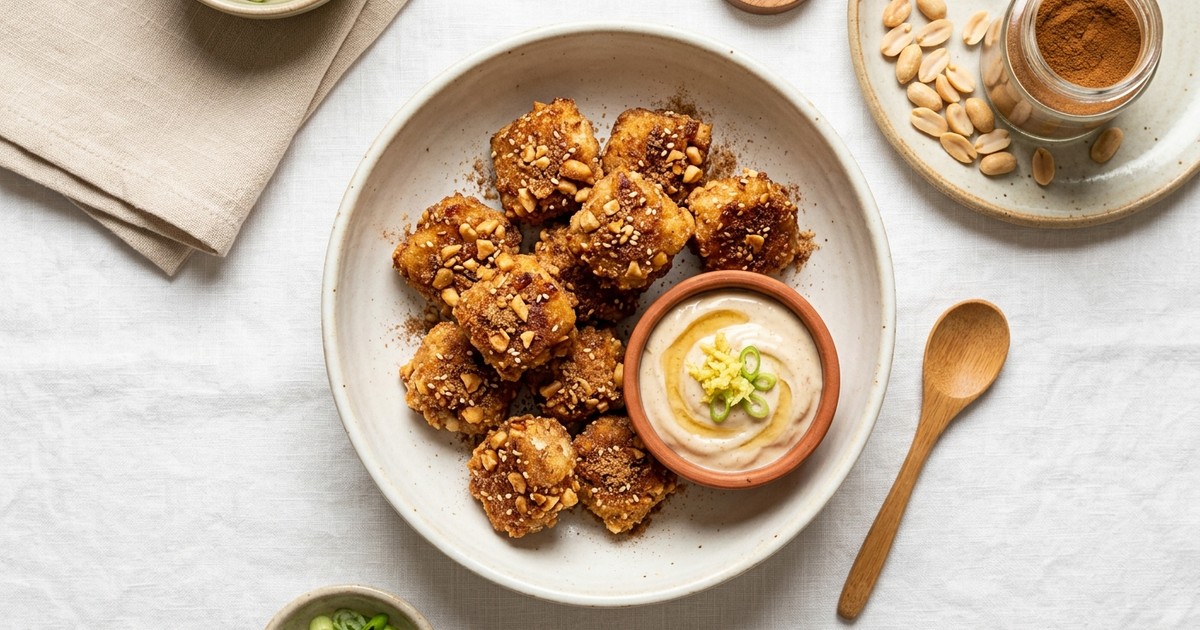 Air Fryer Korean Cinnamon Tofu Hotteok Bites with Honey-Ginger Yogurt