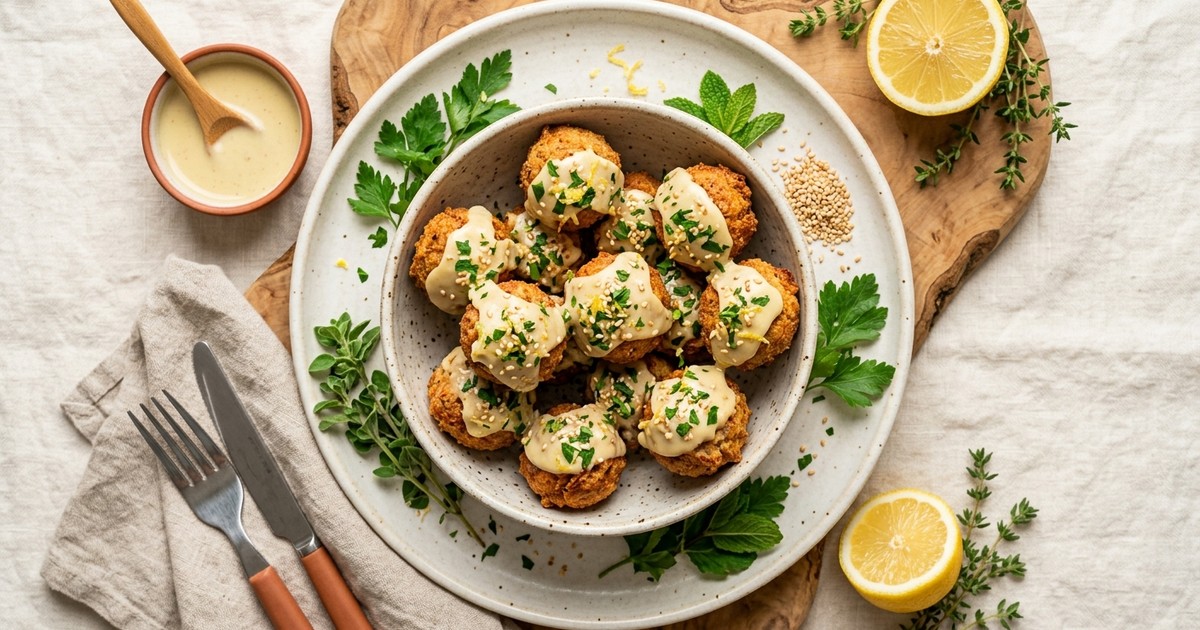 Air Fryer Mediterranean Lemon-Tahini Chickpea Donut Holes