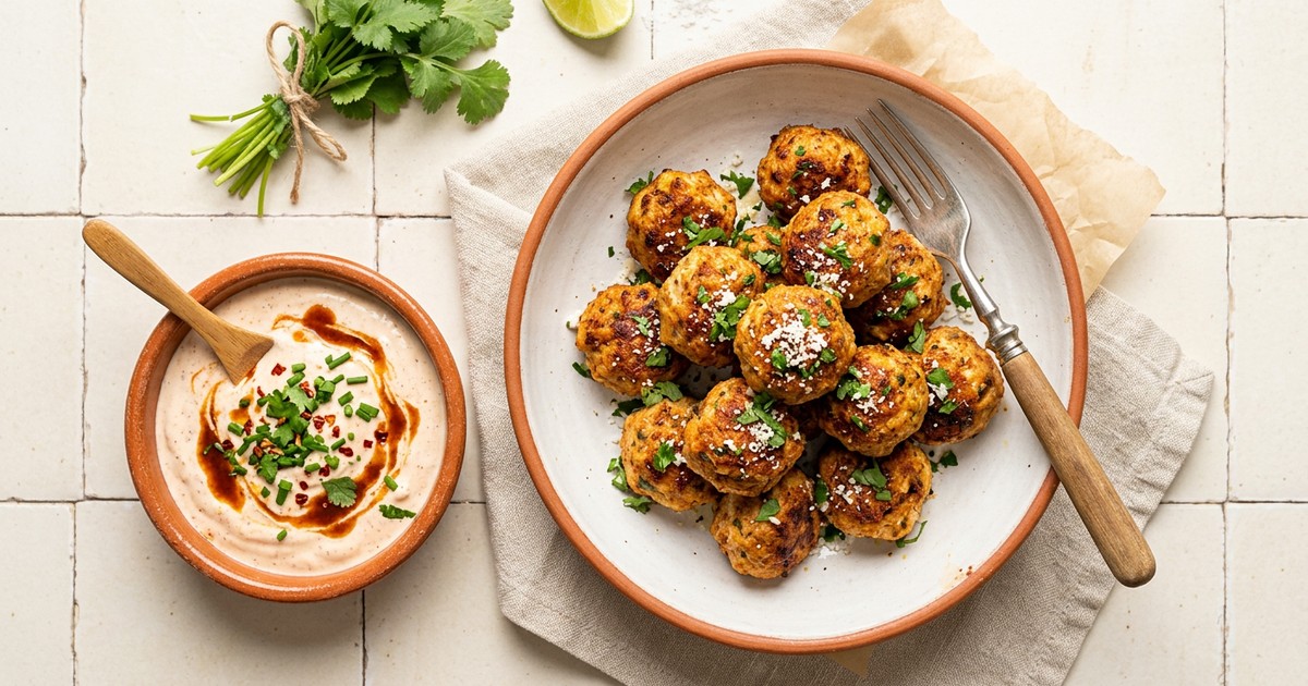 Air Fryer Mexican Chicken Albóndigas with Chipotle Yogurt