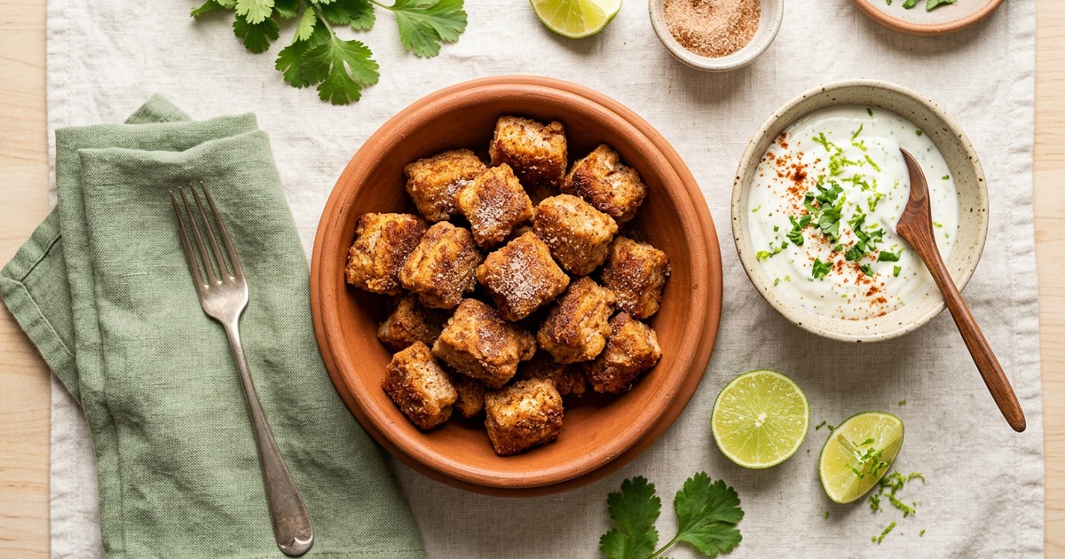Air Fryer Mexican Cinnamon Pork Protein Bites with Lime Yogurt Dip