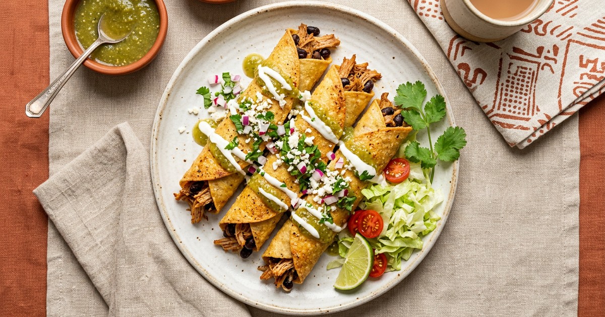 Air Fryer Mexican Pork Breakfast Flautas with Salsa Verde