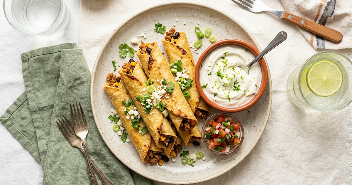 Air Fryer Mexican Turkey and Black Bean Taquitos with Lime Yogurt
