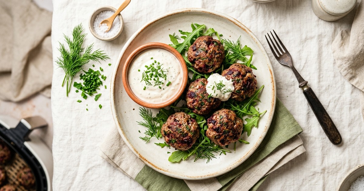 Air Fryer Nordic Beef and Beetroot Meatballs with Horseradish Cream
