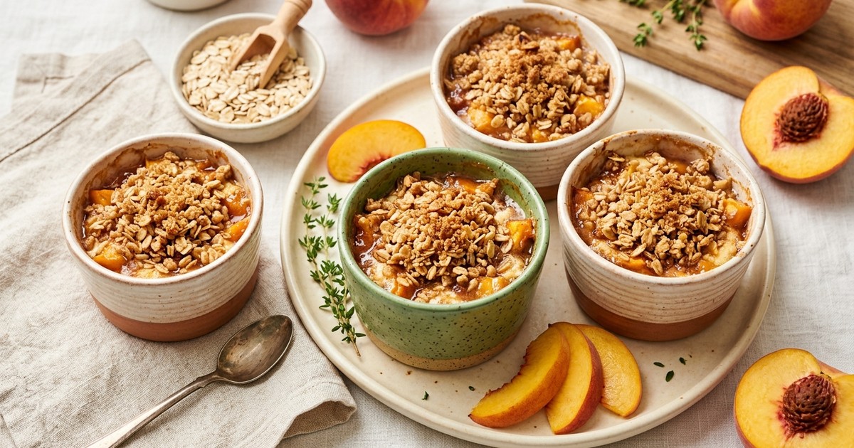 Air Fryer Peach Cobbler Custard Cups with Oat Crumble