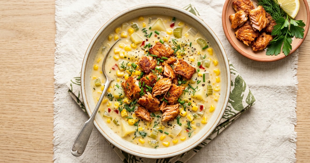 Air Fryer Salmon Corn Chowder: Crispy-Topped Comfort for GLP-1