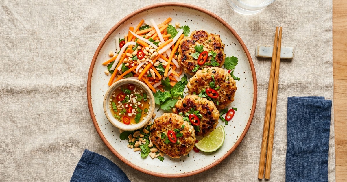 Air Fryer Vietnamese Lemongrass Turkey Patties with Pickled Carrot Slaw