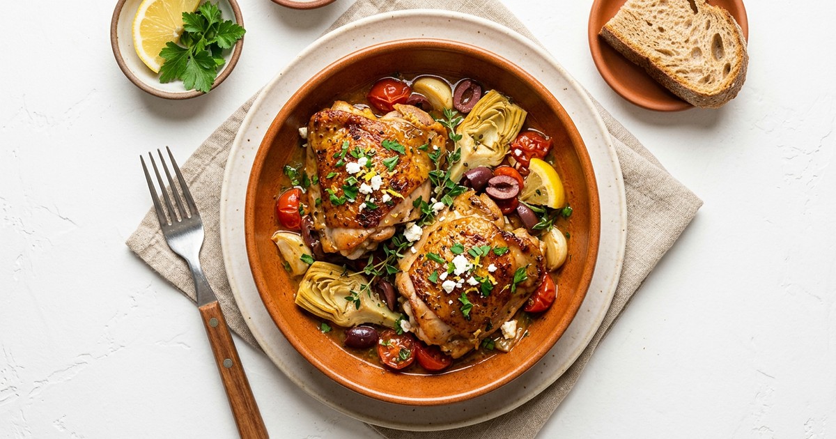 Braised Greek Chicken Thighs with Lemon & Artichoke: GLP-1 Dinner