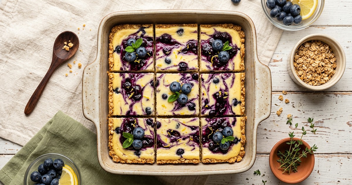 German Blueberry Tofu Cheesecake Bars: High-Protein GLP-1 Sweet