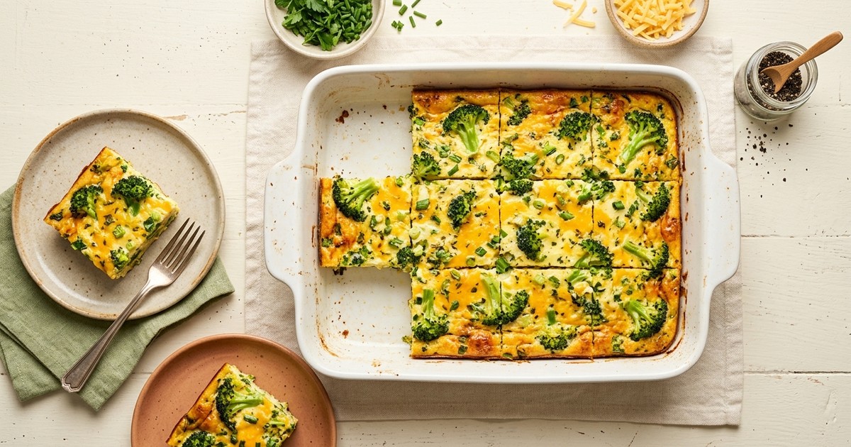 Meal Prep American Broccoli Cheddar Egg Bake: High-Protein GLP-1 Dinner