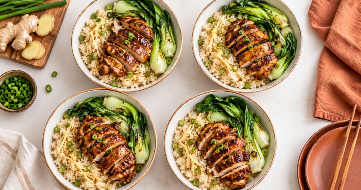 Meal Prep Chinese Five-Spice Chicken and Bok Choy Bowls with Ginger Rice