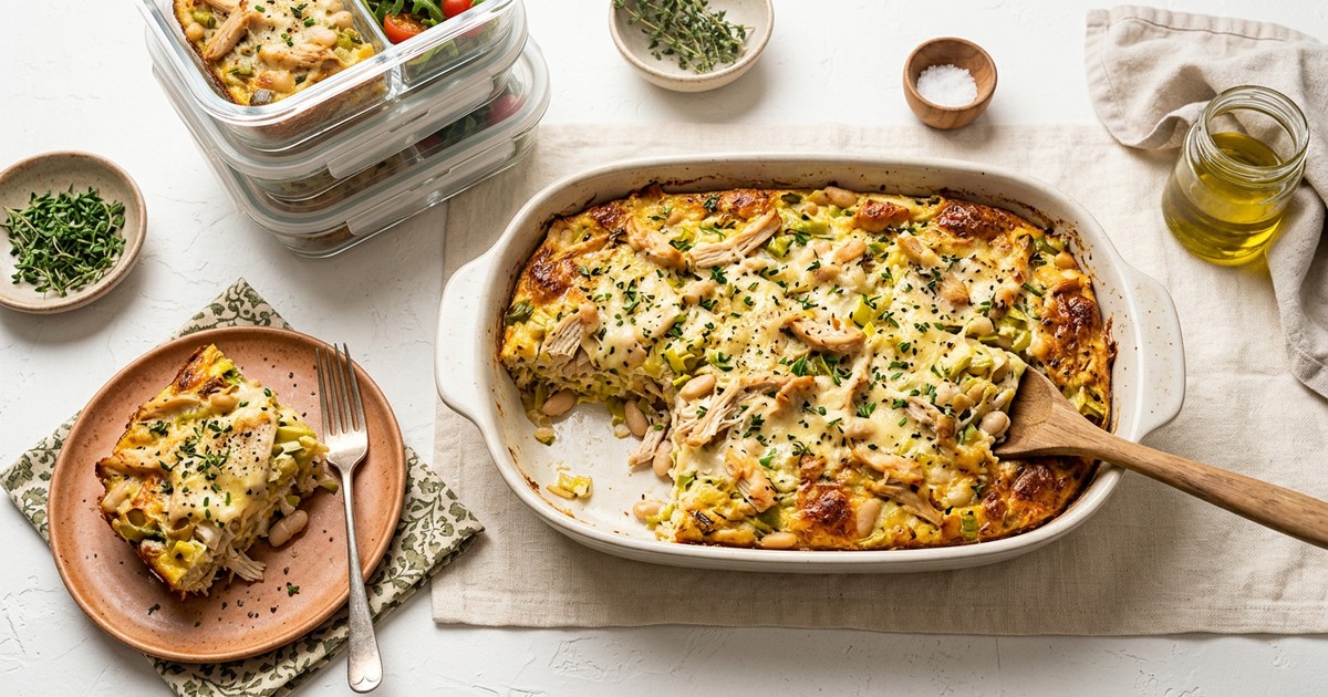 Meal Prep French Chicken and Leek Egg Bake with Gruyère