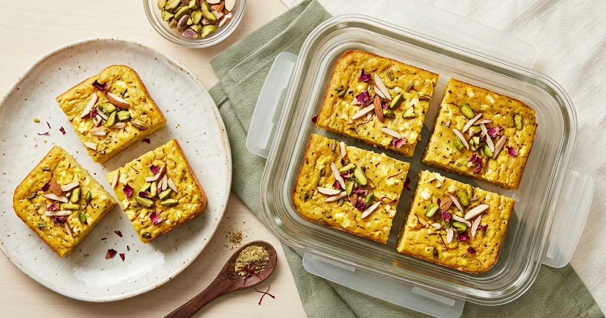 Meal Prep Indian Cardamom-Saffron Egg Protein Squares