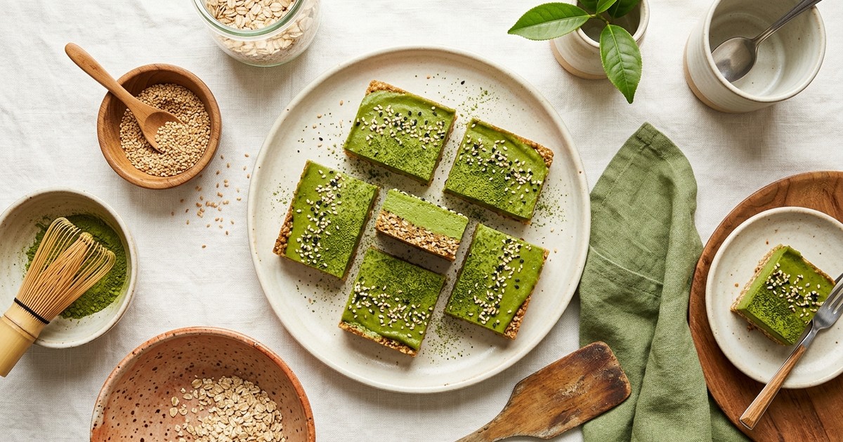 Meal Prep Japanese Matcha Egg Protein Bars with Toasted Sesame