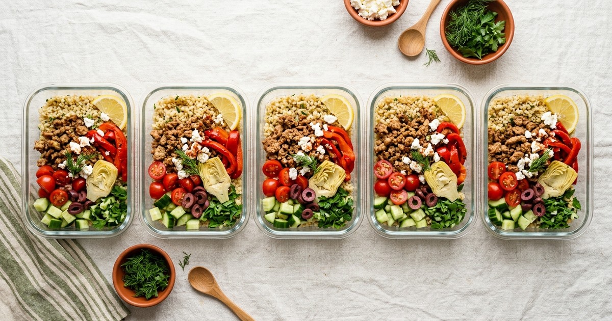 Meal Prep Mediterranean Turkey and Artichoke Bulgur Bowls