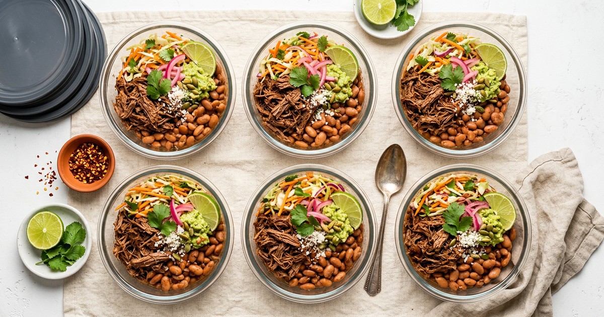 Meal Prep Mexican Beef Barbacoa Bowls with Pinto Beans