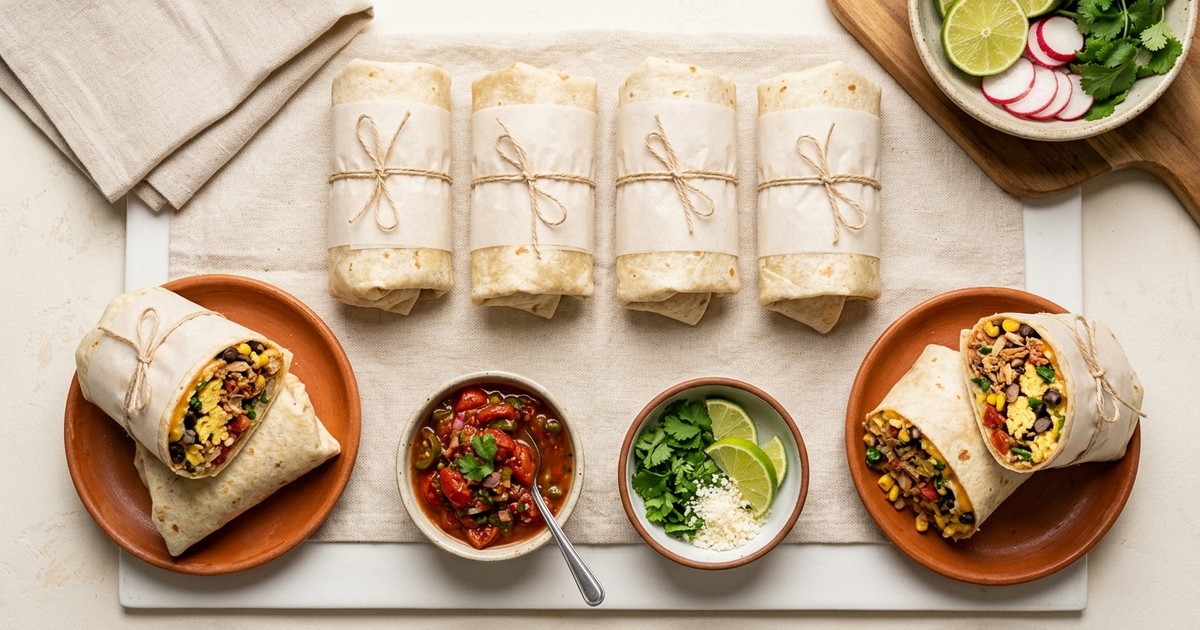 Meal Prep Mexican Turkey Machaca Egg Burritos with Charred Salsa