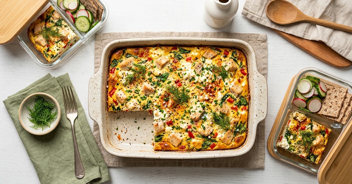 Meal Prep Nordic Chicken and Dill Egg Bake with Cottage Cheese
