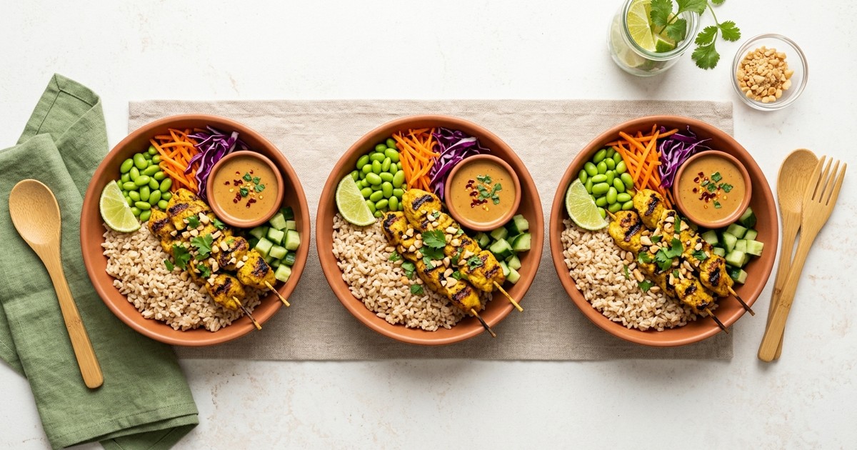 Meal Prep Thai Chicken Satay Bowls with Peanut-Lime Sauce