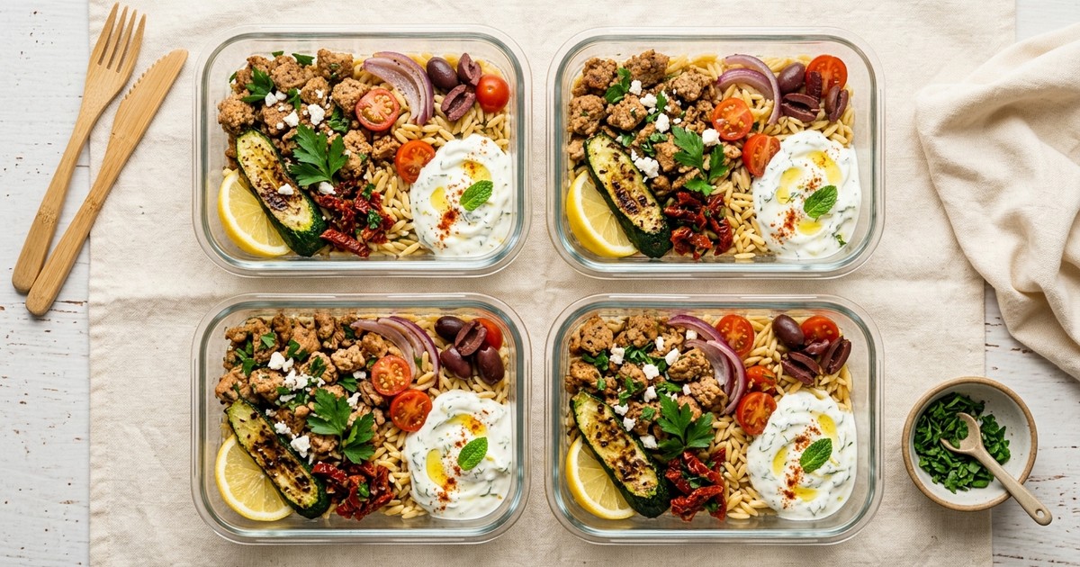 Mediterranean Turkey and Orzo Meal Prep Bowls with Lemon-Herb Yogurt