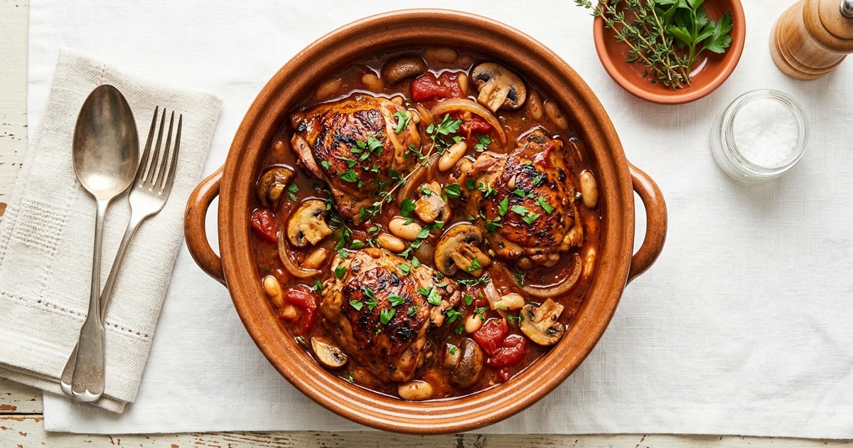 One-Pot French Chicken Chasseur with Mushrooms and White Beans