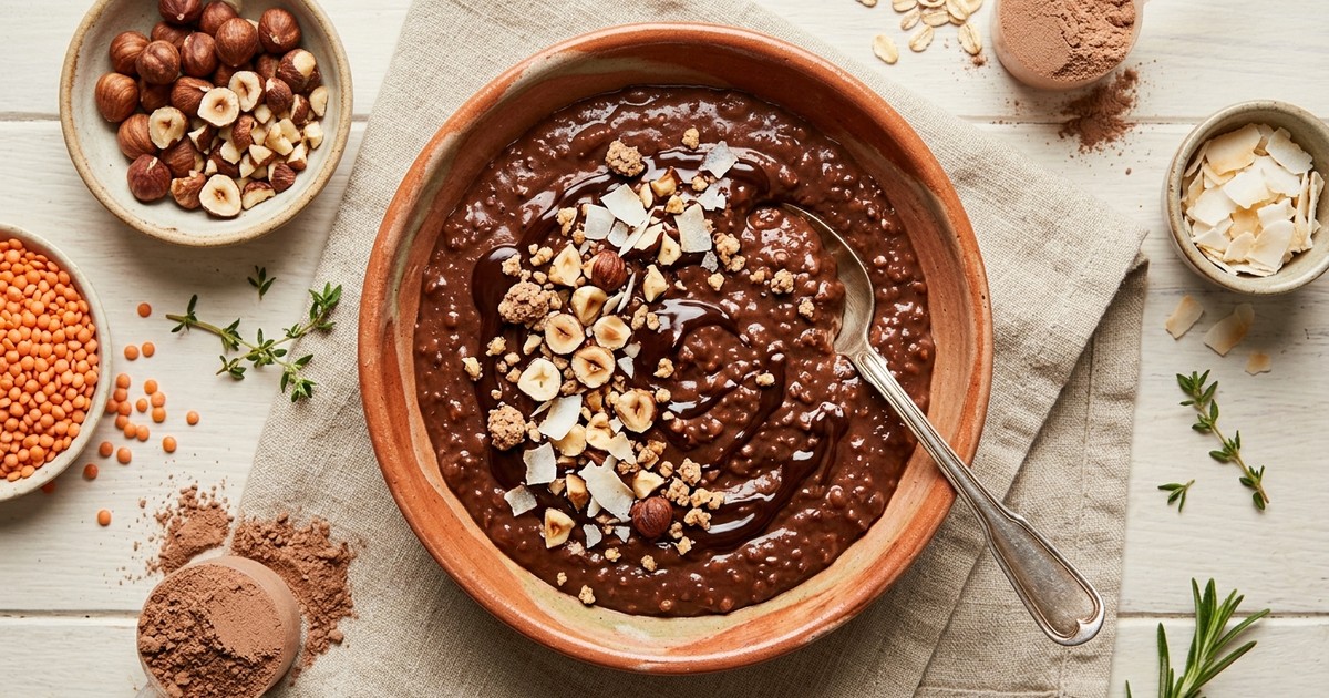 One-Pot German Chocolate-Hazelnut Lentil Protein Pudding