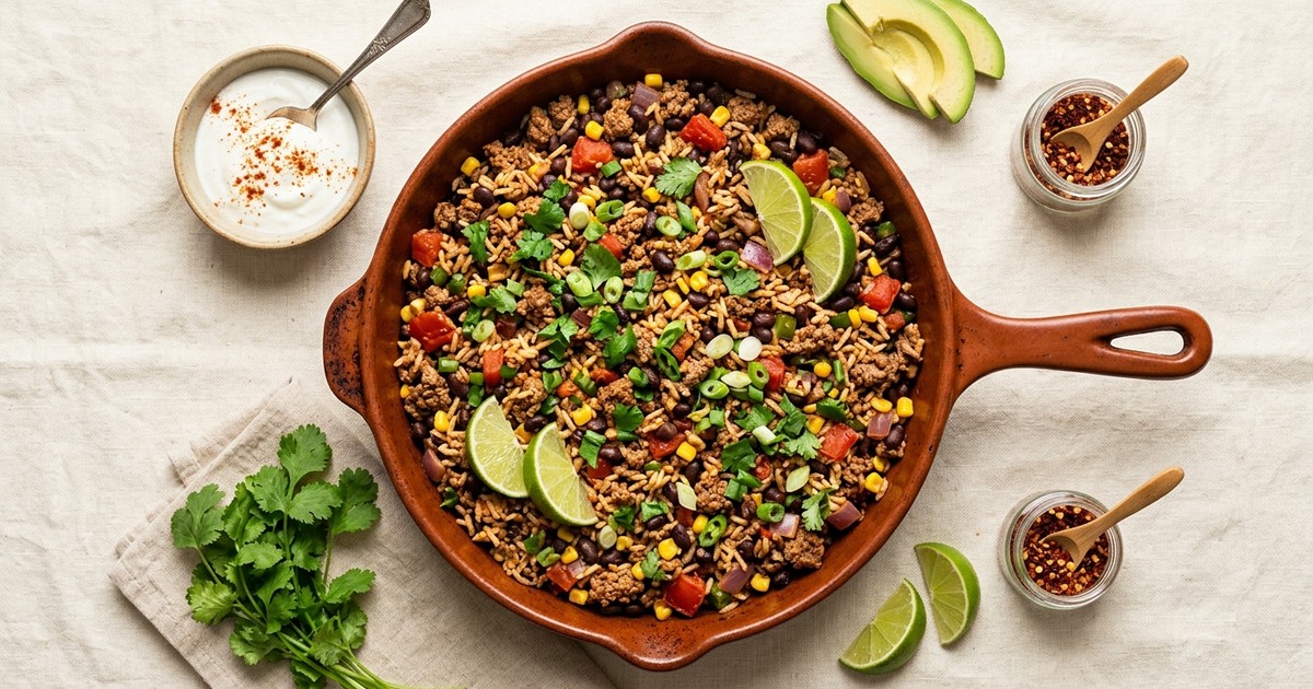 One-Pot Mexican Beef and Black Bean Rice Skillet