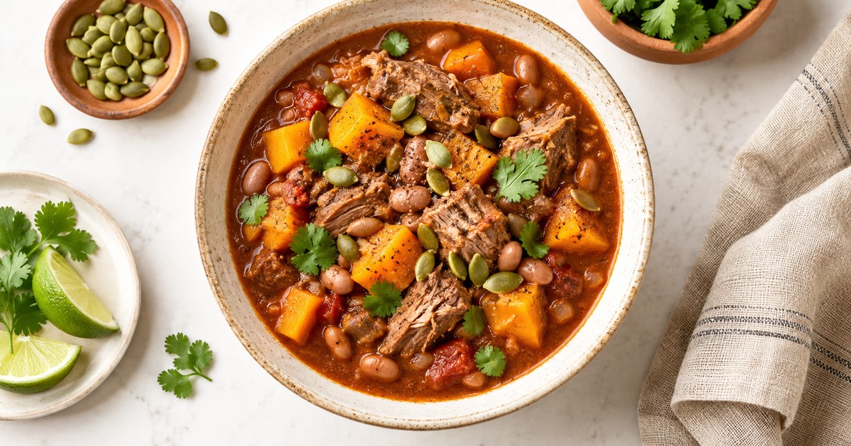 One-Pot Mexican Chipotle Pork Stew with Butternut Squash and Pepitas