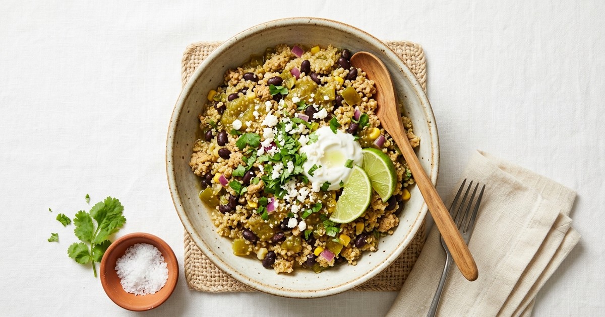 One-Pot Mexican Turkey Verde Quinoa with Black Beans