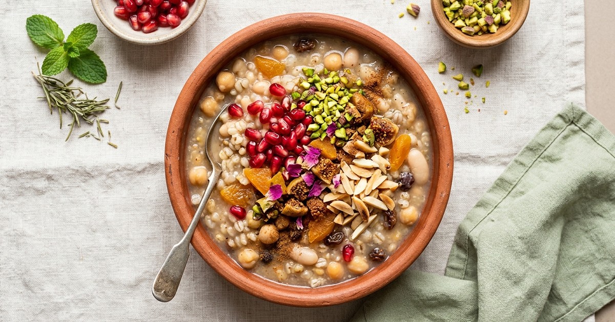 One-Pot Turkish Ashure Protein Pudding with Pomegranate and Pistachios