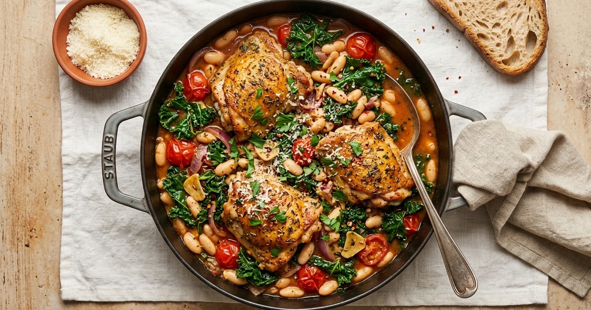 One-Pot Tuscan Chicken with Cannellini Beans and Kale