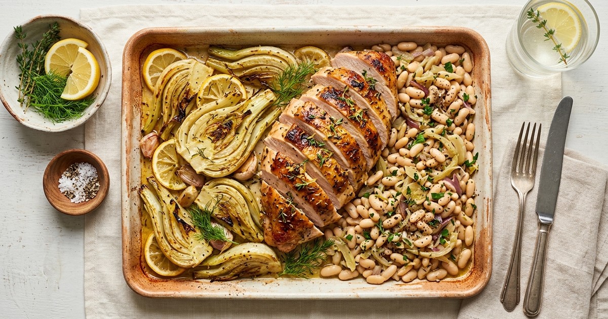 Sheet Pan French Turkey and Fennel Roast with Lemon-Thyme White Beans