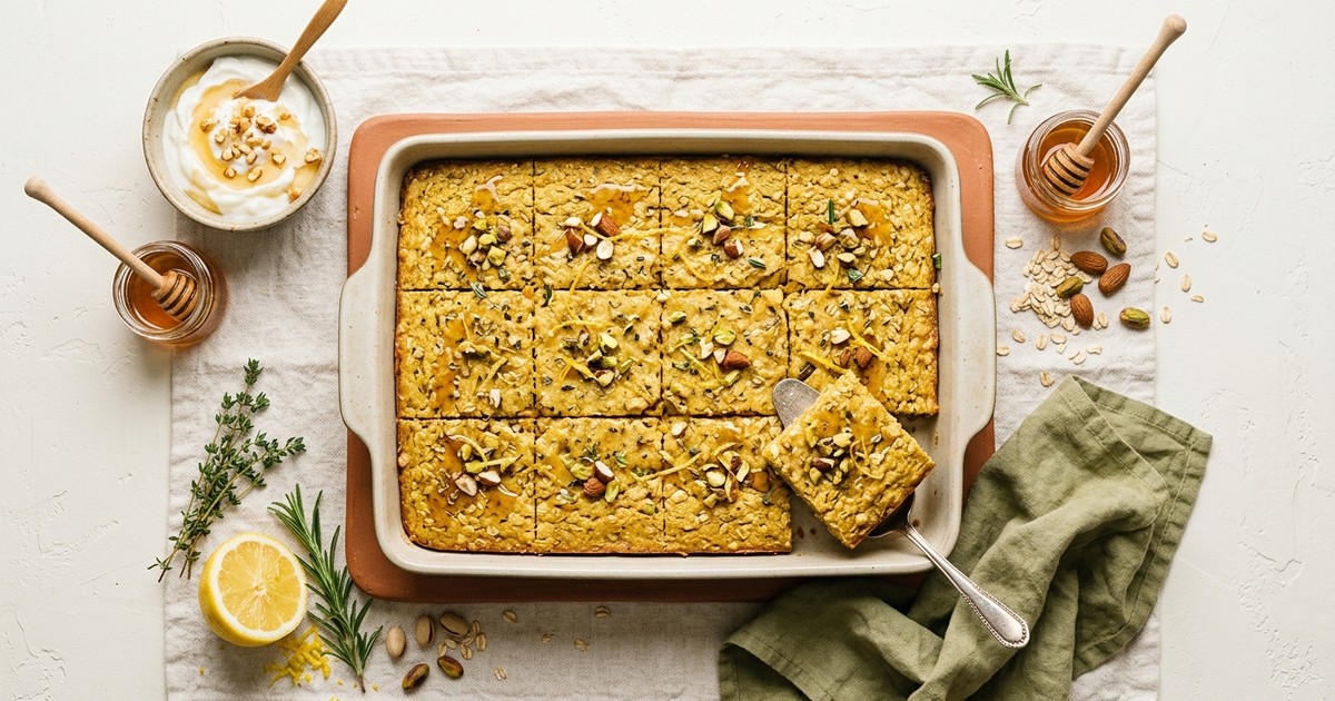 Sheet Pan Greek Honey-Lemon Egg and Ricotta Protein Bars
