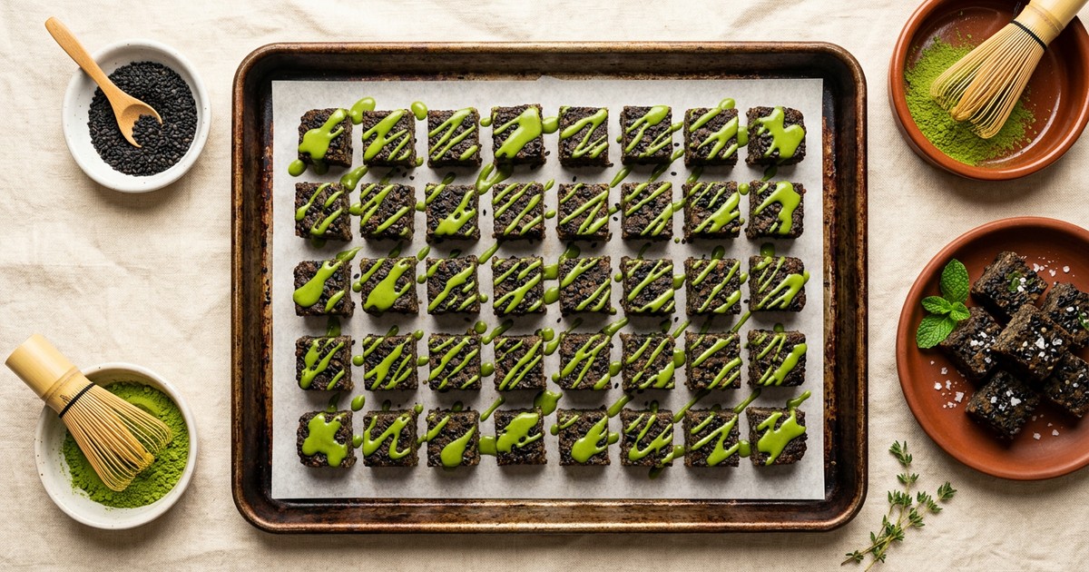 Sheet Pan Japanese Black Sesame Beef Protein Bites with Matcha