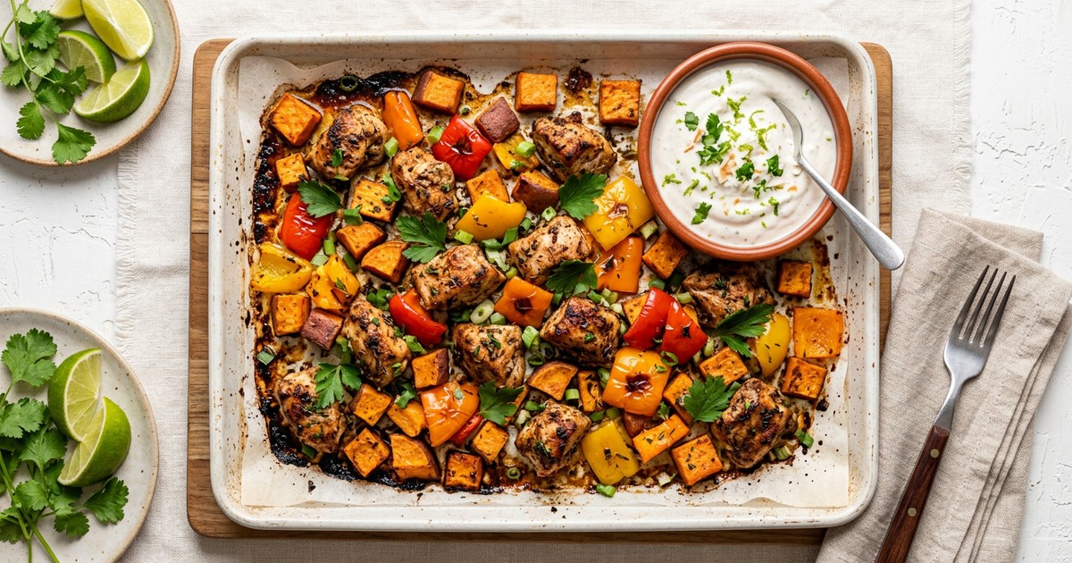Sheet Pan Jerk Turkey Bites with Coconut-Lime Yogurt Dip
