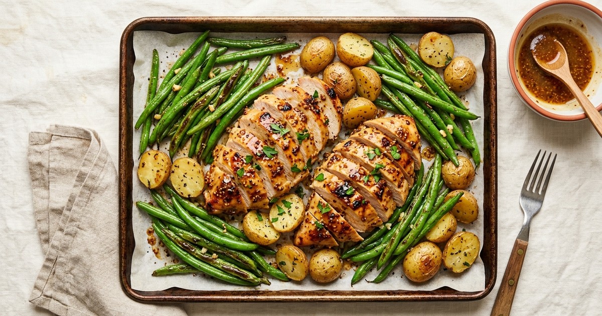 Sheet Pan Maple-Mustard Turkey with Green Beans and Baby Potatoes