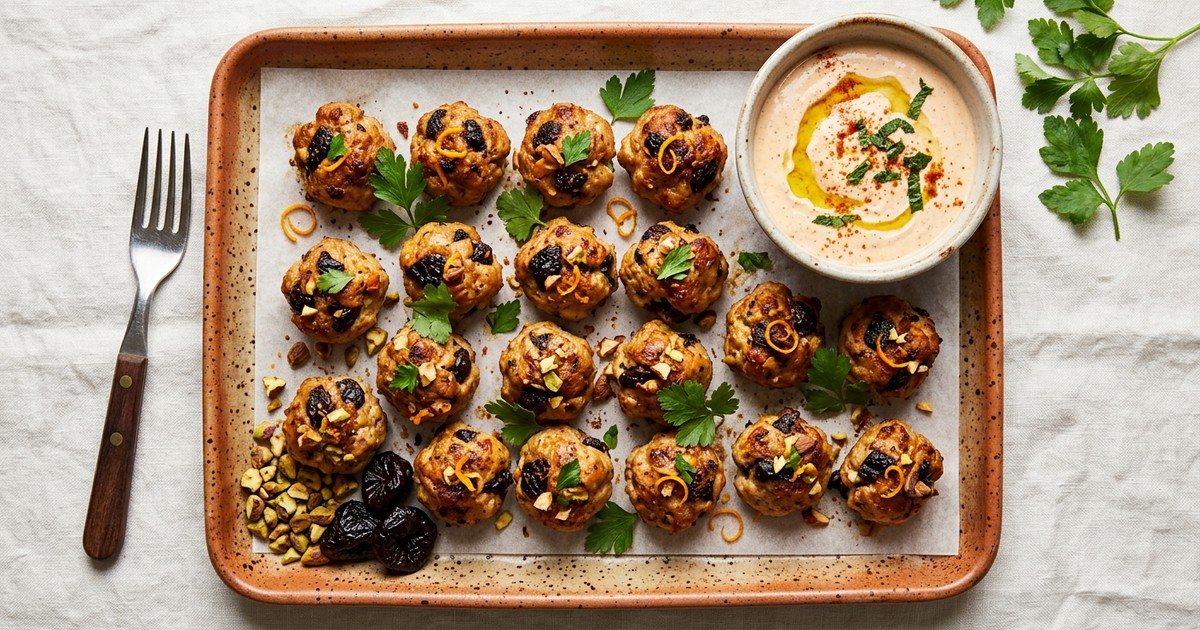 Sheet Pan Moroccan Turkey and Prune Protein Bites with Cinnamon