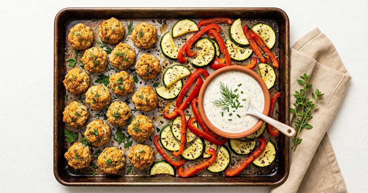 Sheet Pan Turkey Ranch Bites with Roasted Veggie Dippers