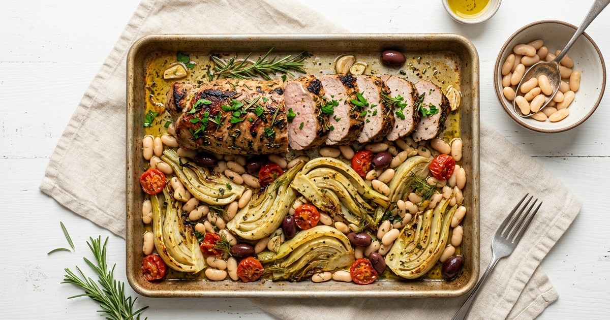 Sheet Pan Tuscan Pork Tenderloin with Roasted Fennel and White Beans