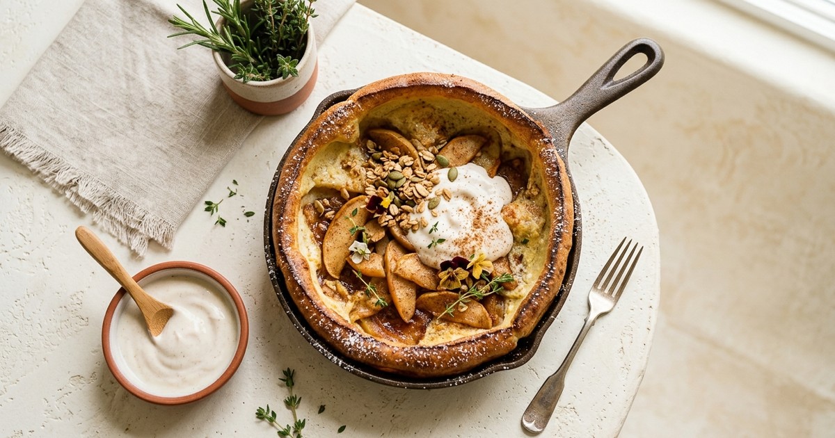 Skillet American Cinnamon Apple Protein Dutch Baby with Maple Yogurt