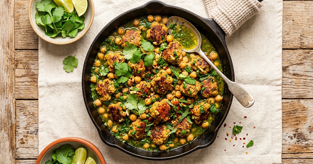Skillet Chermoula Turkey Bites with Warm Chickpeas