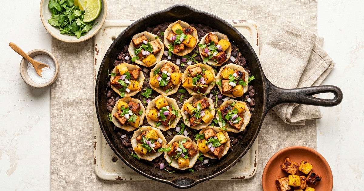 Skillet Mexican Al Pastor Pork Bites in Crisp Jicama Cups