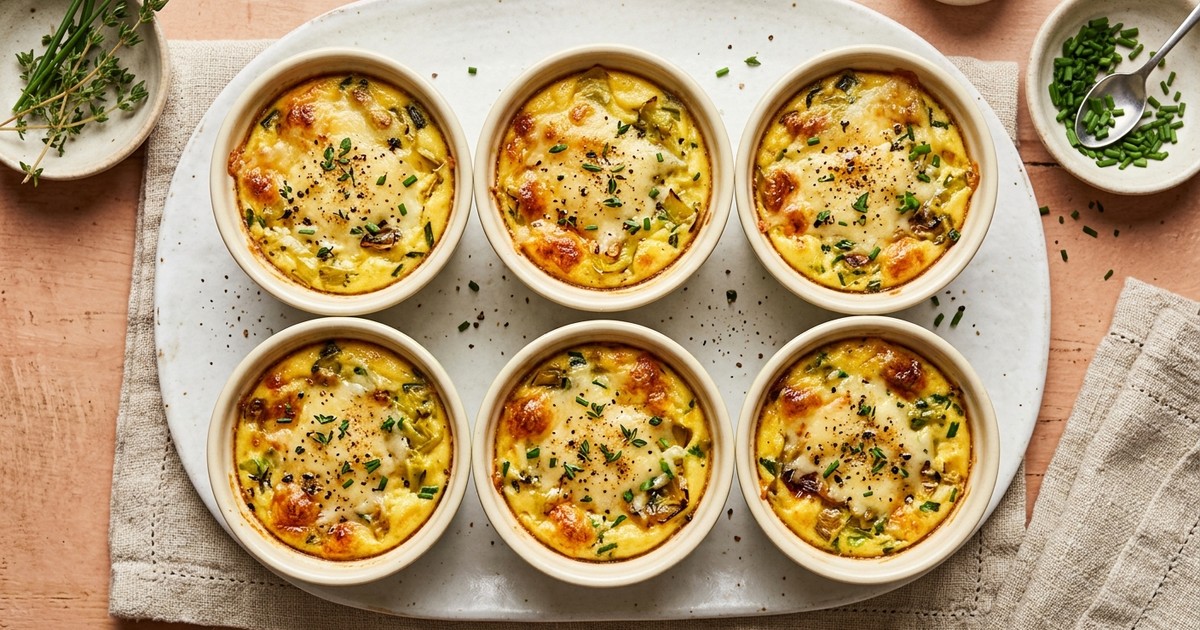 Slow Cooker Alsatian Egg and Leek Custard Cups with Gruyère