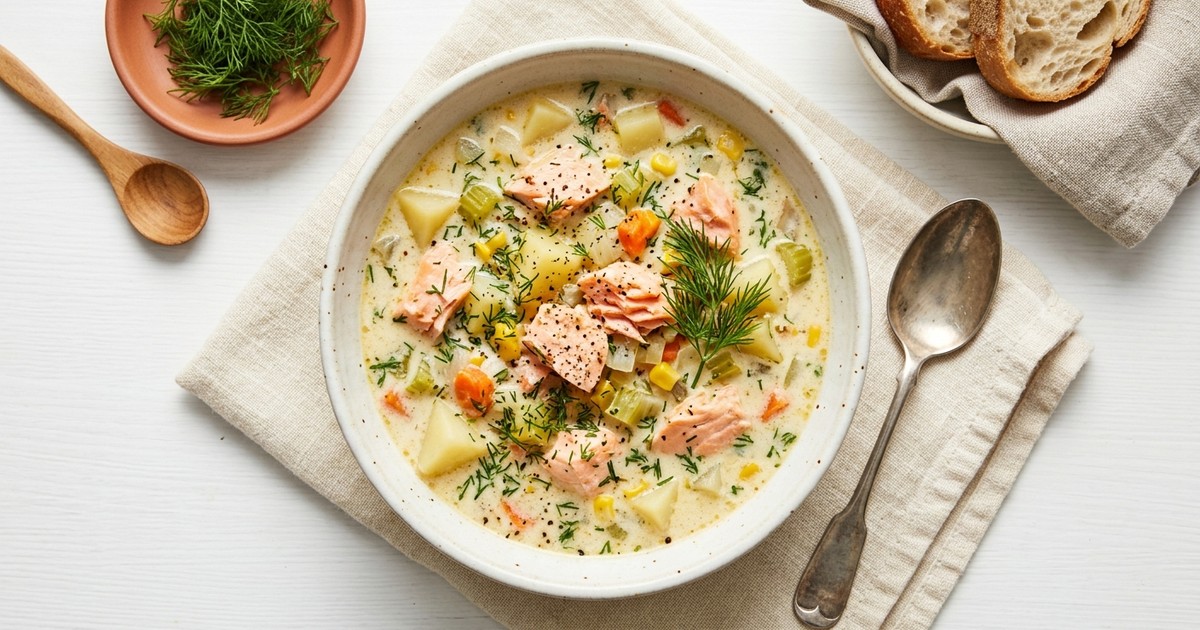 Slow Cooker American Salmon Potato Chowder with Dill