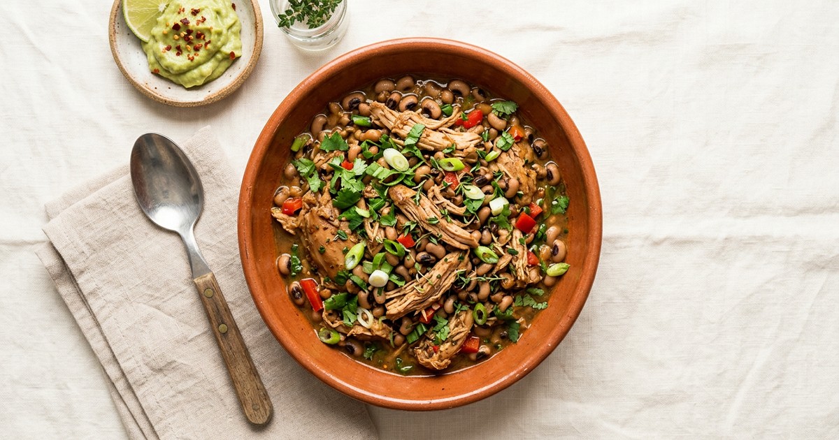 Slow Cooker Caribbean Allspice Chicken and Black-Eyed Pea Breakfast