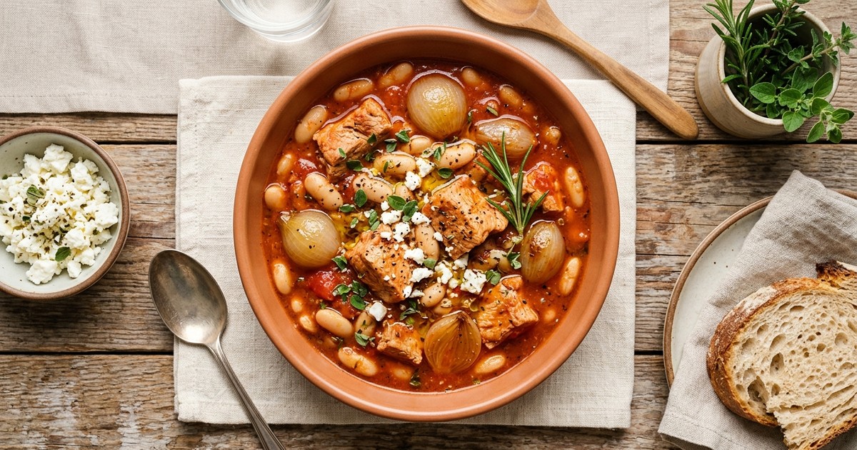 Slow Cooker Greek Turkey Stifado with White Beans