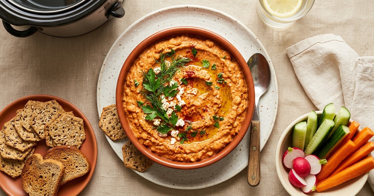 Slow Cooker Hungarian Paprika Bean Dip with Cottage Cheese